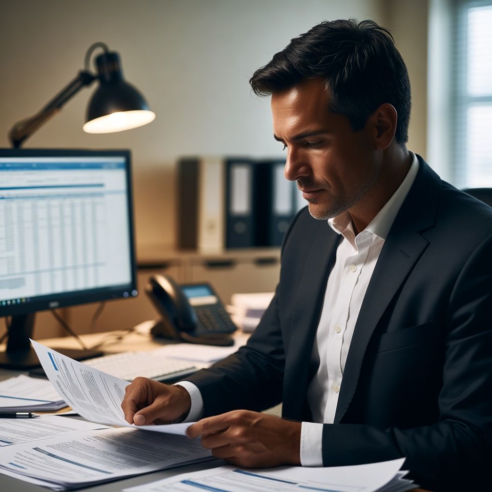 manager reviewing extensive background check documents